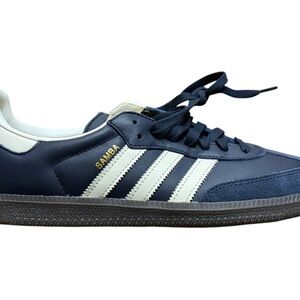 Adidas Dark Blue and Beige Shoes with Gold Detail